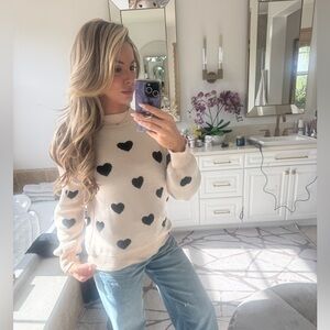 REVOLVE Cream Sweater with Black Hearts